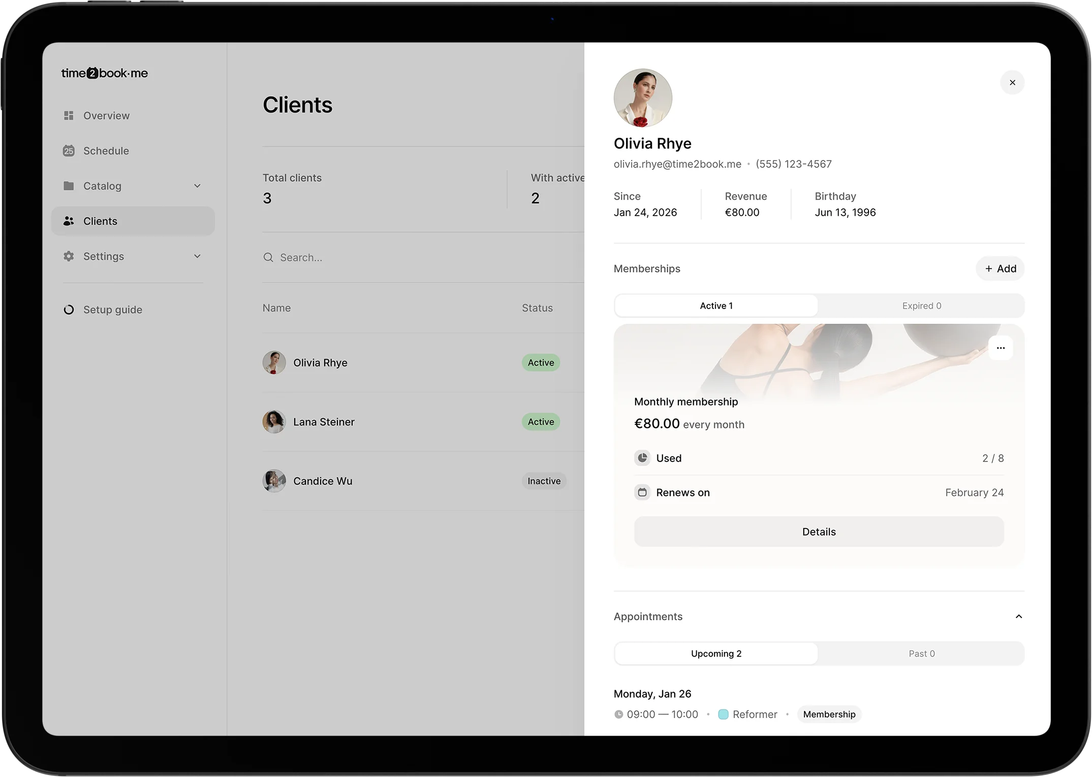 Pilates studio client management