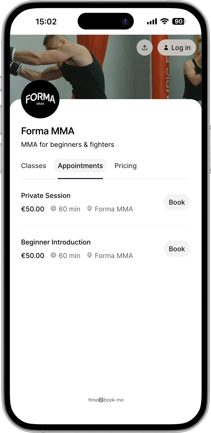 Class booking page for