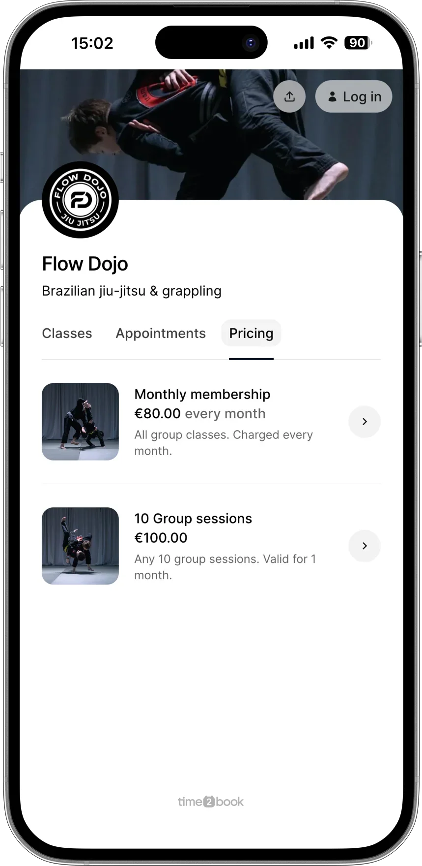Pricing page for Pilates studio in class scheduling software