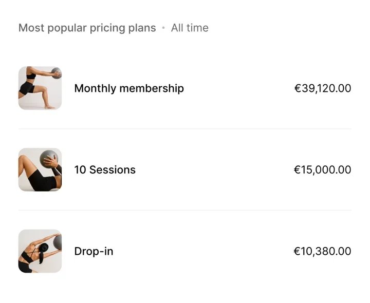 Fitness studio dashboard pricing plans