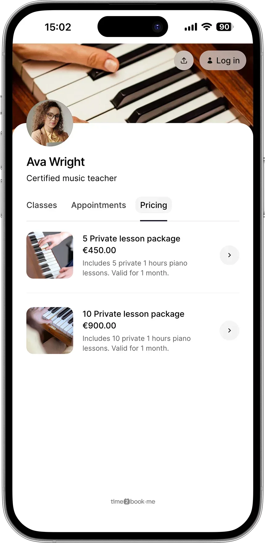 Pricing page for Pilates studio in class scheduling software