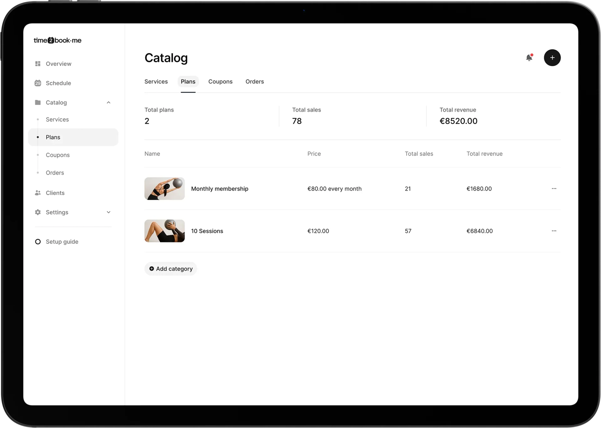 Payments software for fitness studio dashboard