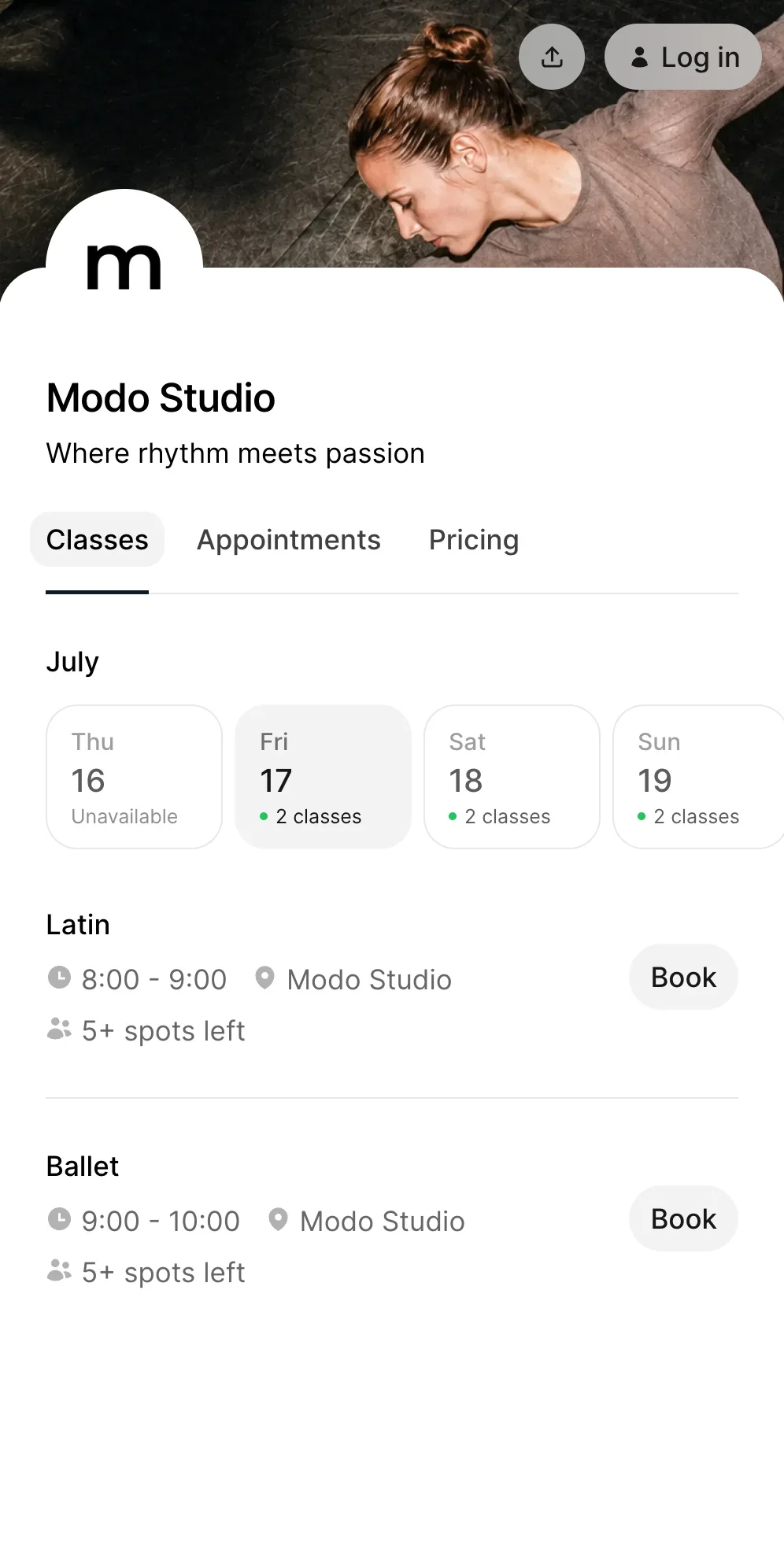 Dance studio Booking software