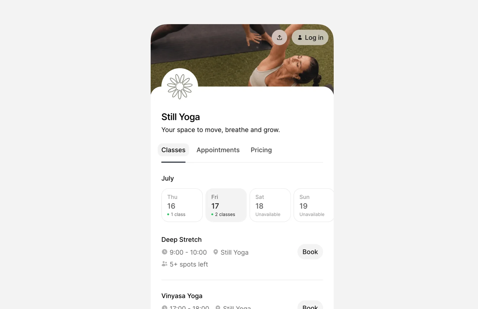 Online Yoga class booking