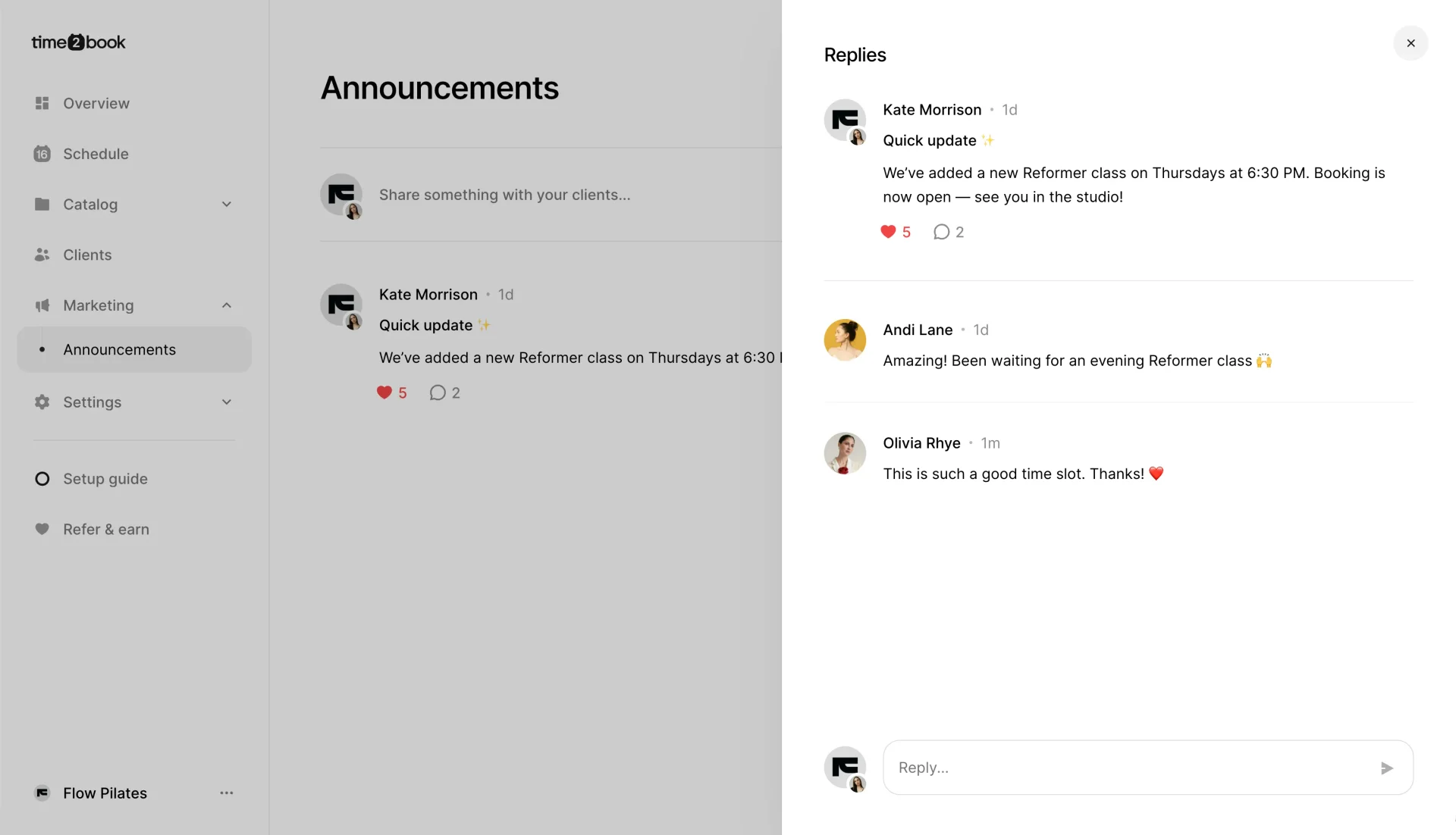 Fitness studio scheduling software