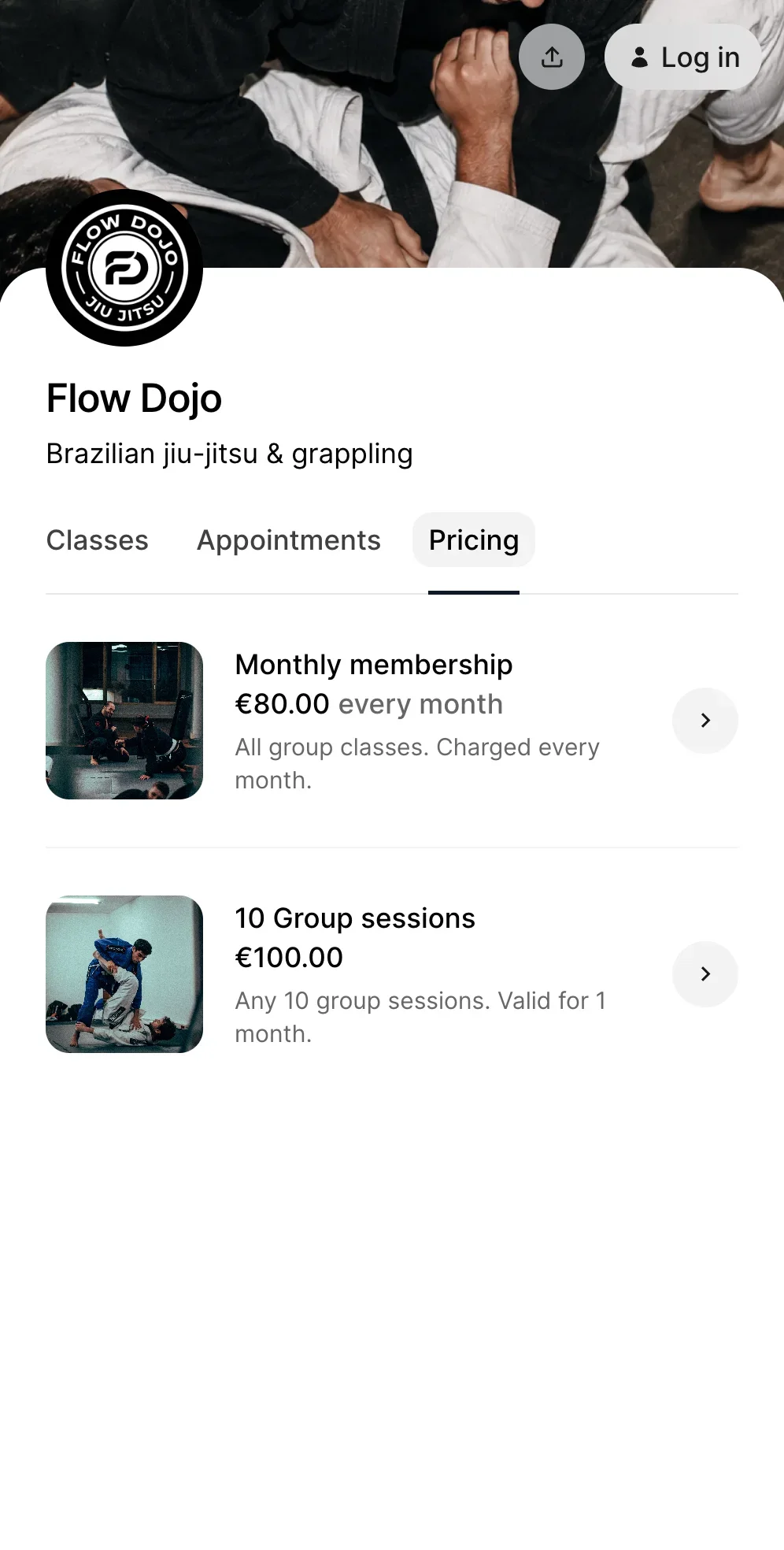 Jiu-Jitsu academy pricing software example