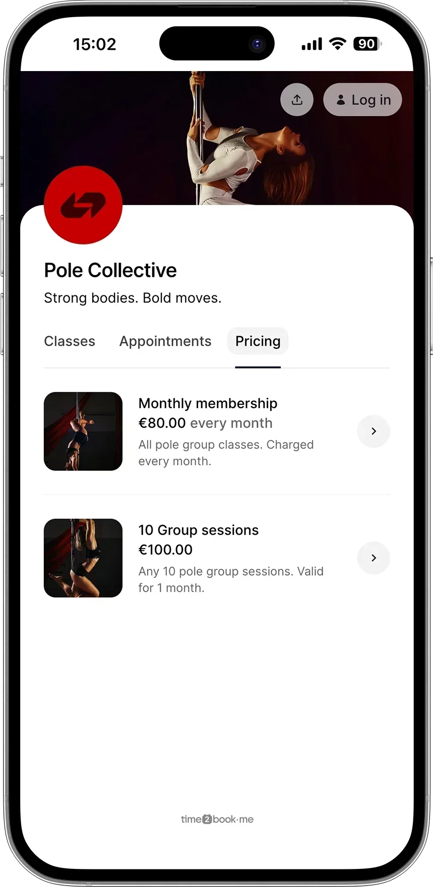 Pole dance studio pricing software example