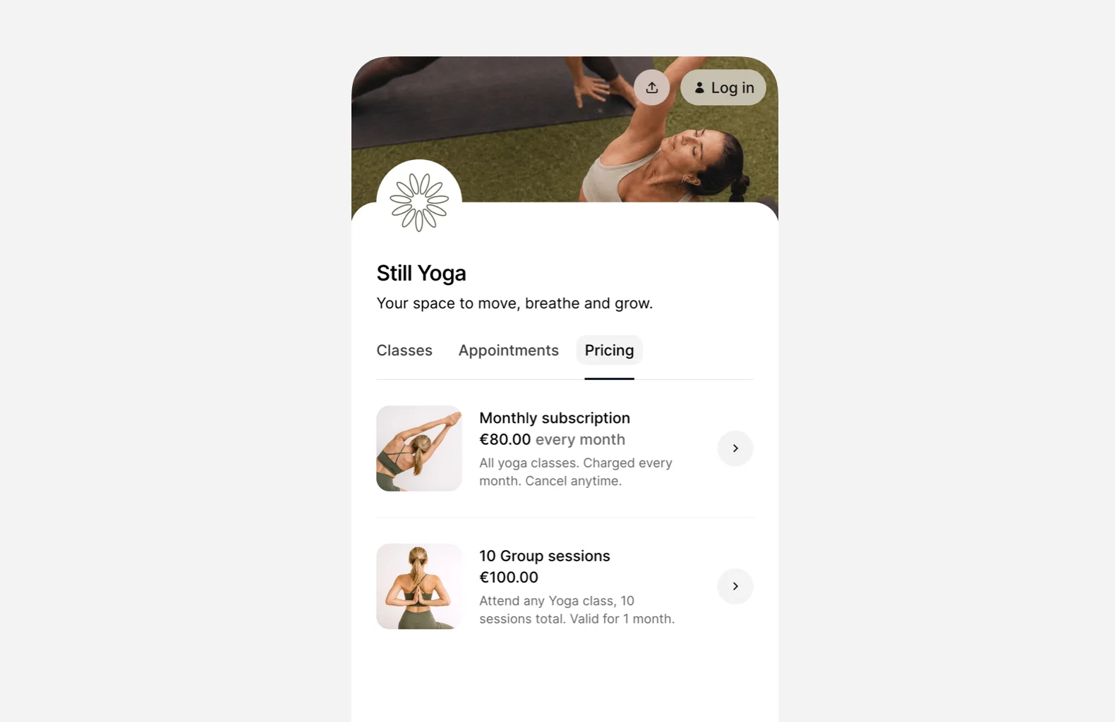 Yoga studio payments app