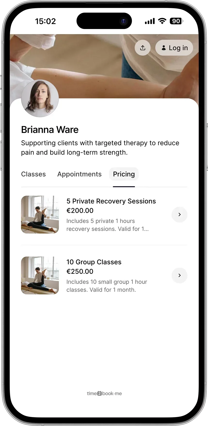 Physiotherapist pricing software example