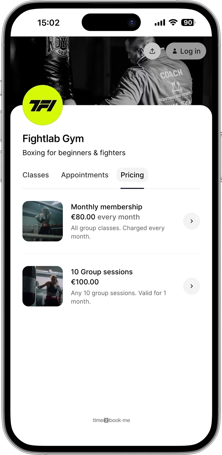 Boxing gym pricing software example