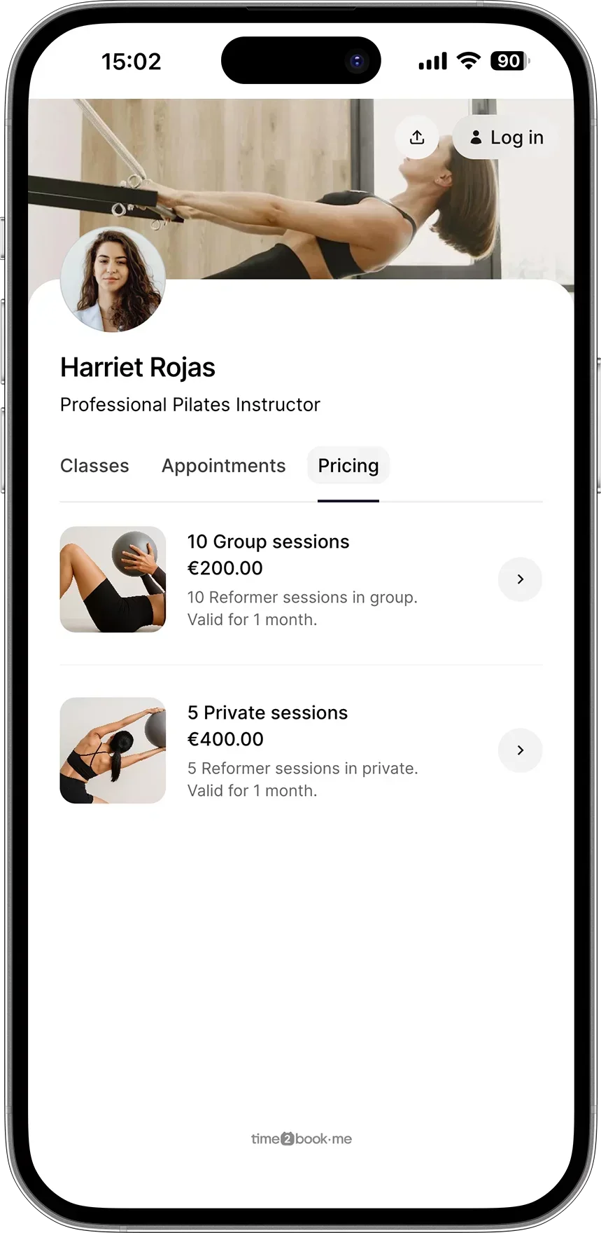 Pricing page for Pilates studio in class scheduling software