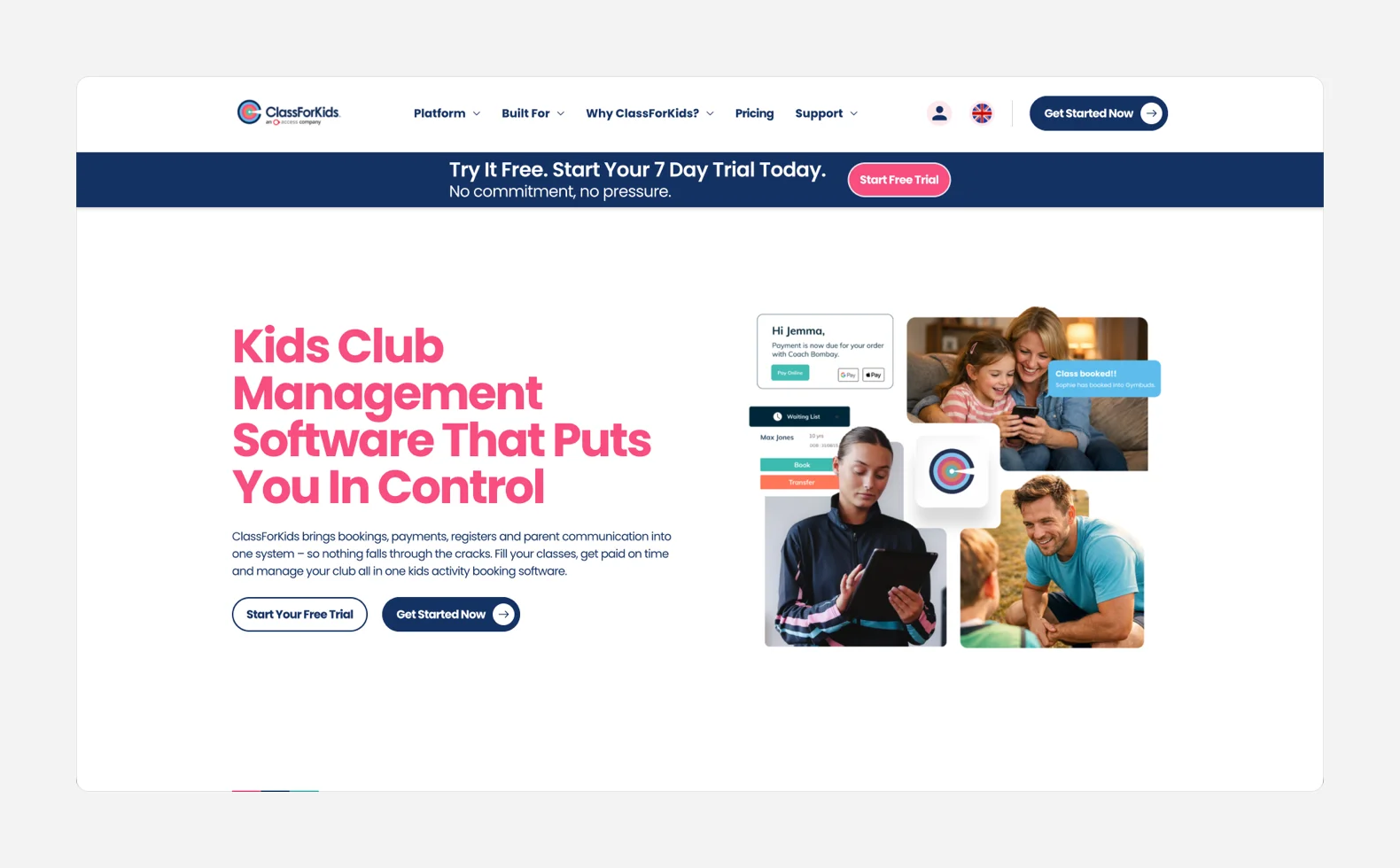 Dance school booking software – ClassForKids parent booking and payment interface