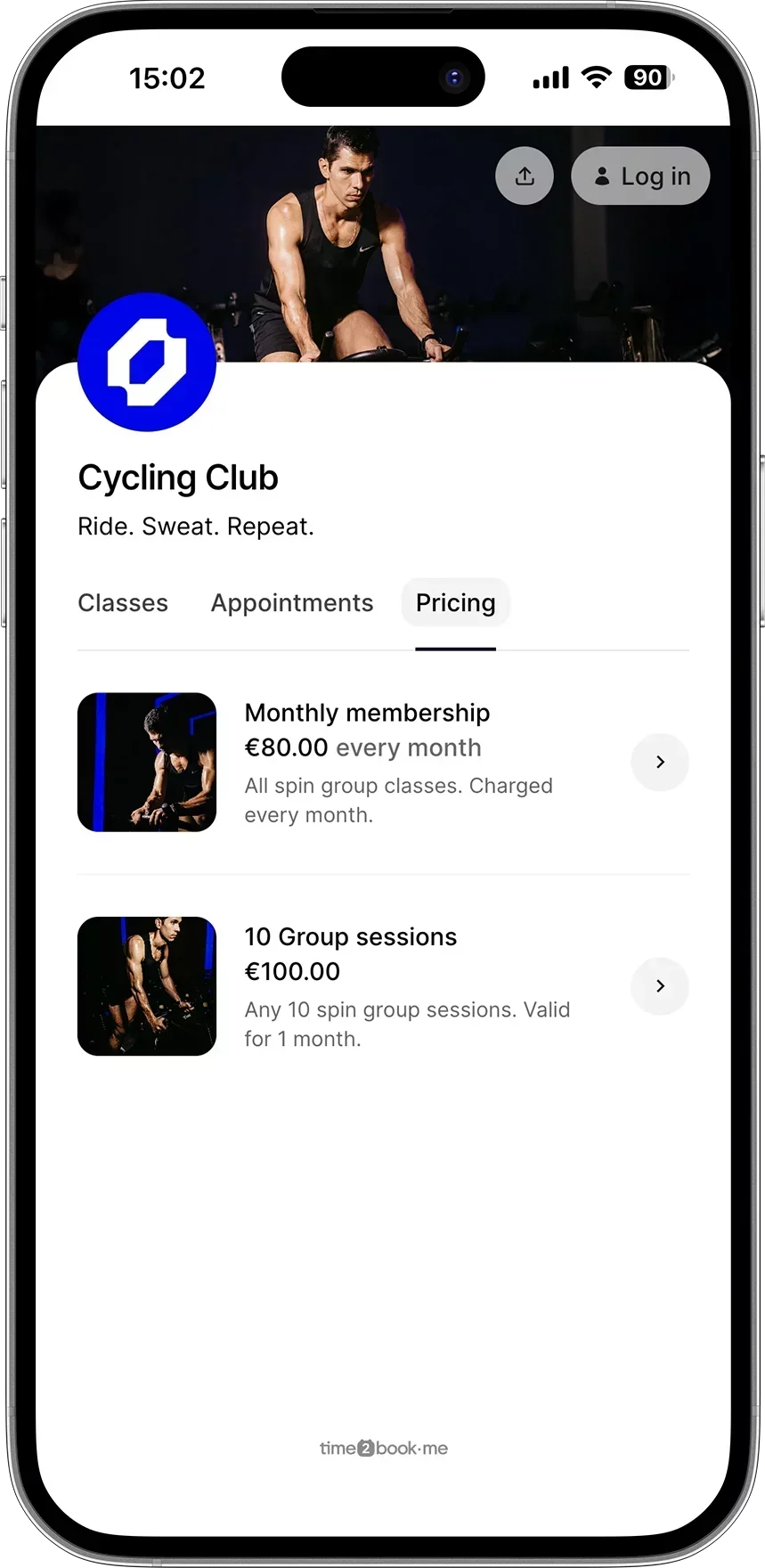 Spin studio pricing software example