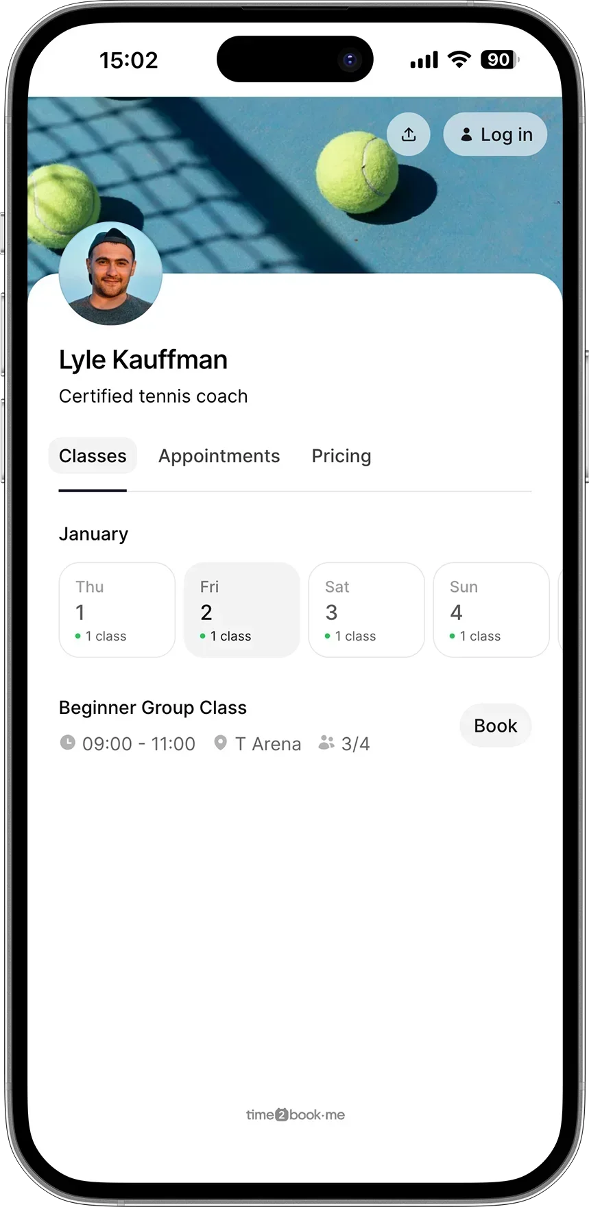 Class booking page for 