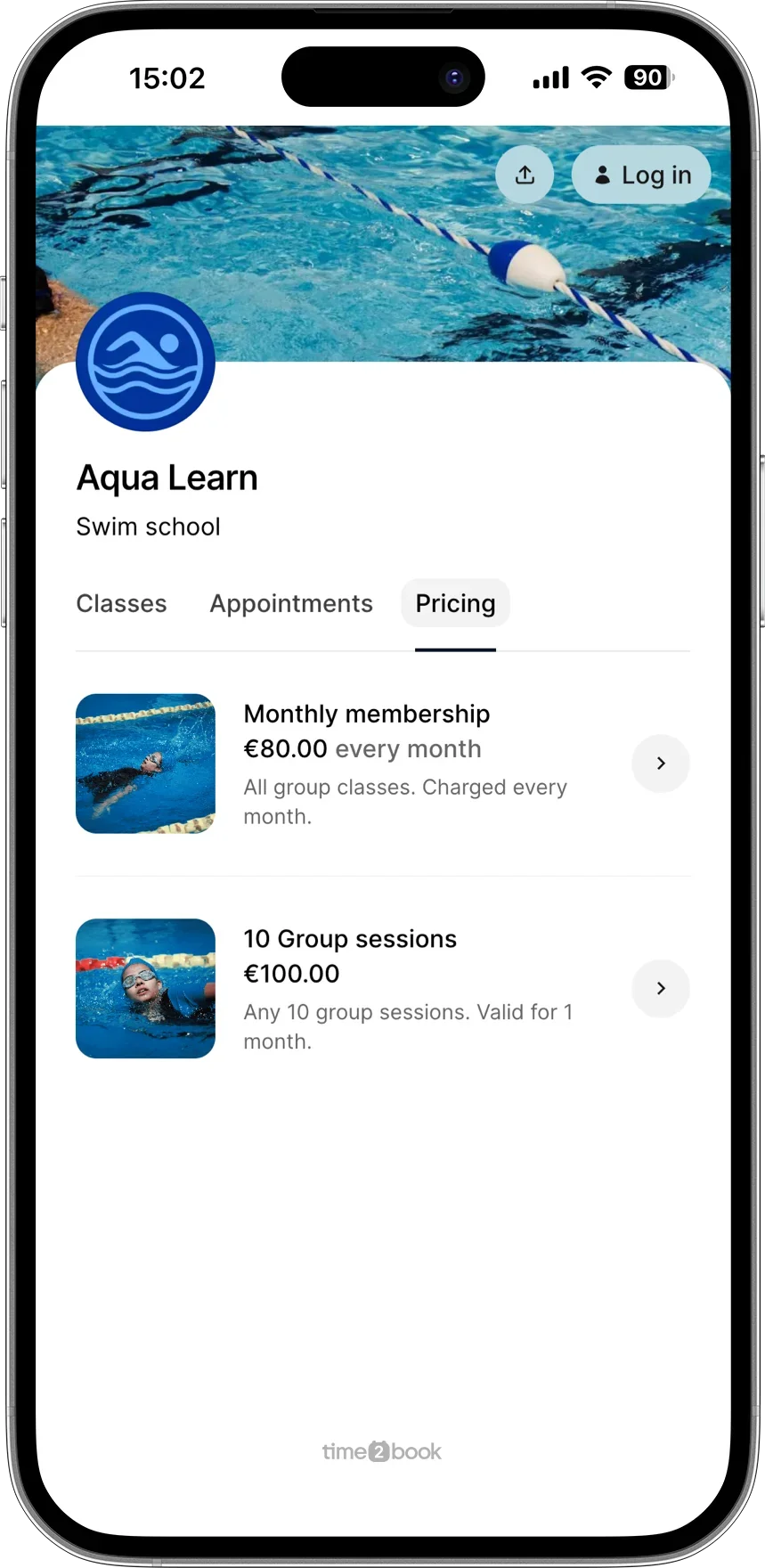 Pricing page for Pilates studio in class scheduling software