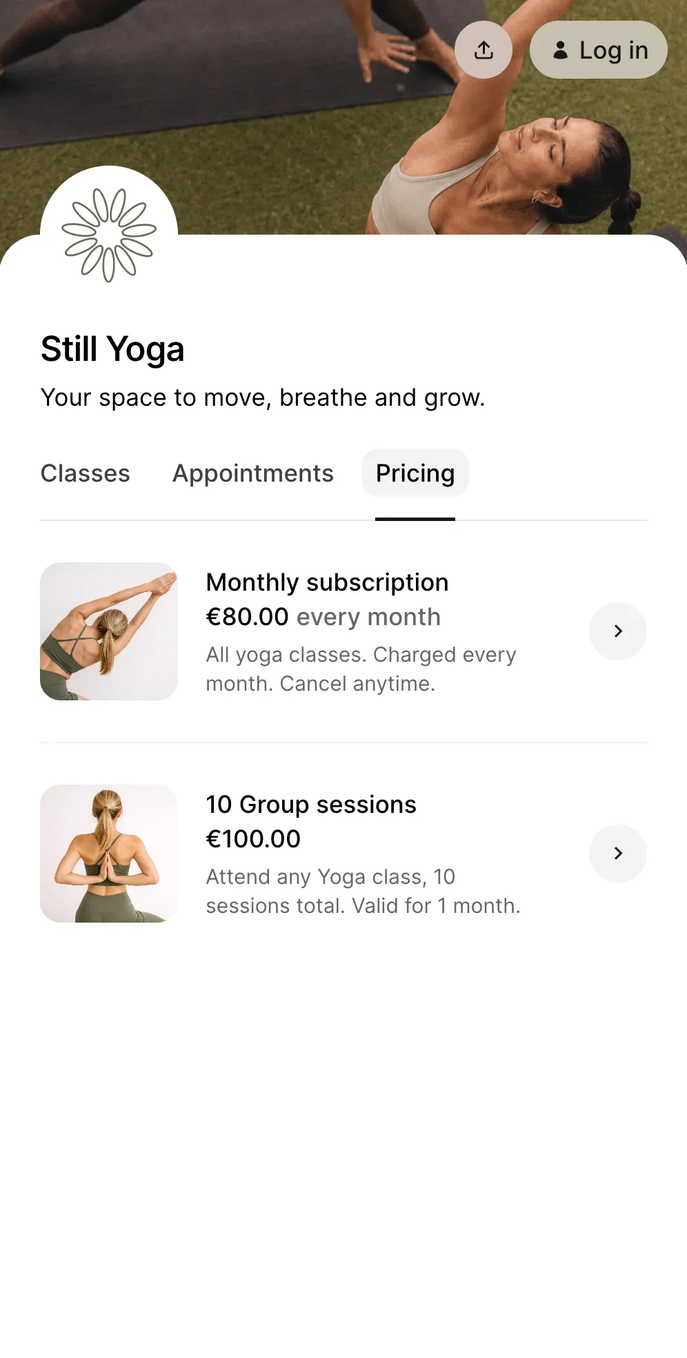 Yoga studio payments software