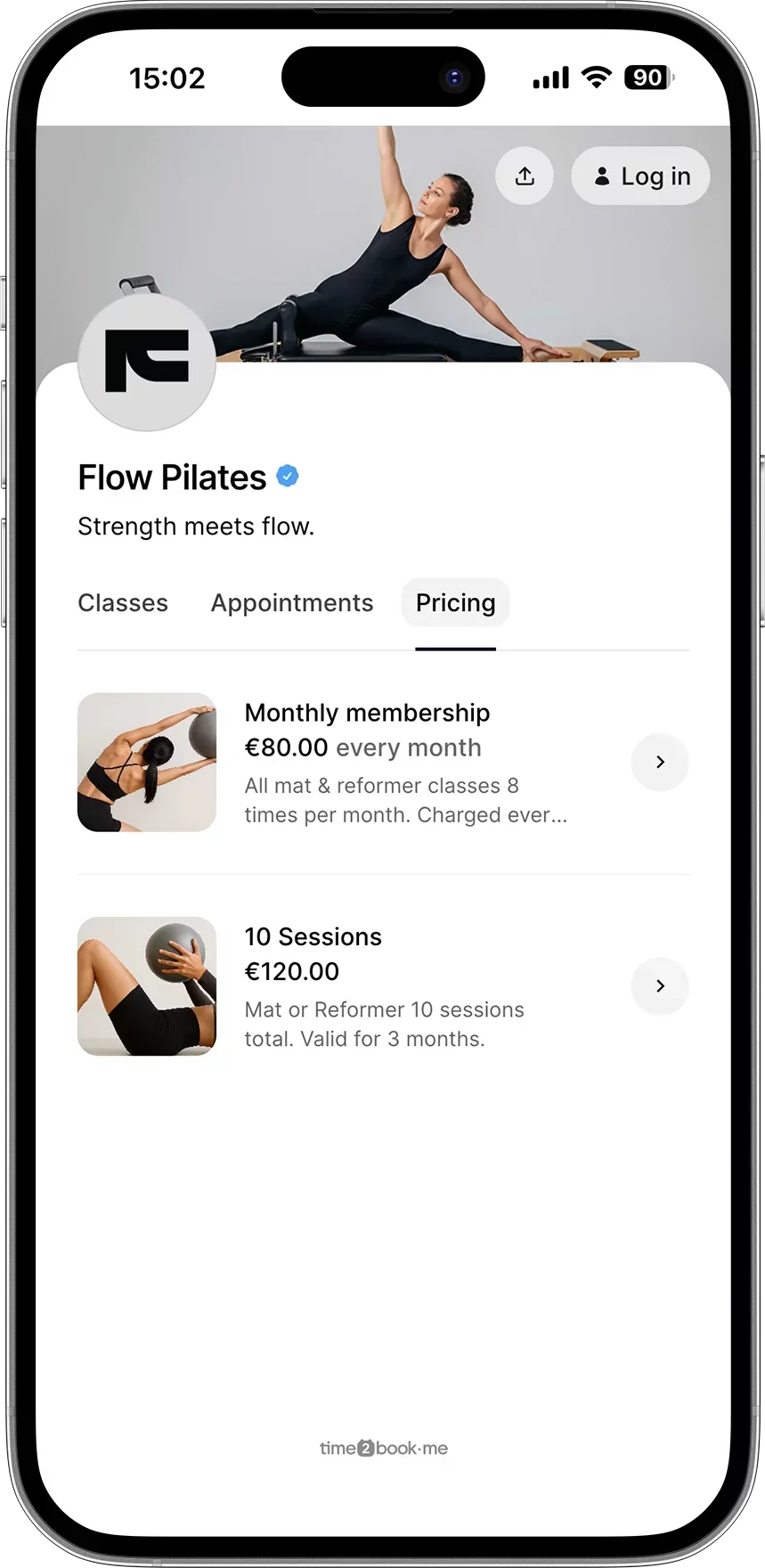 Fitness studio pricing software example