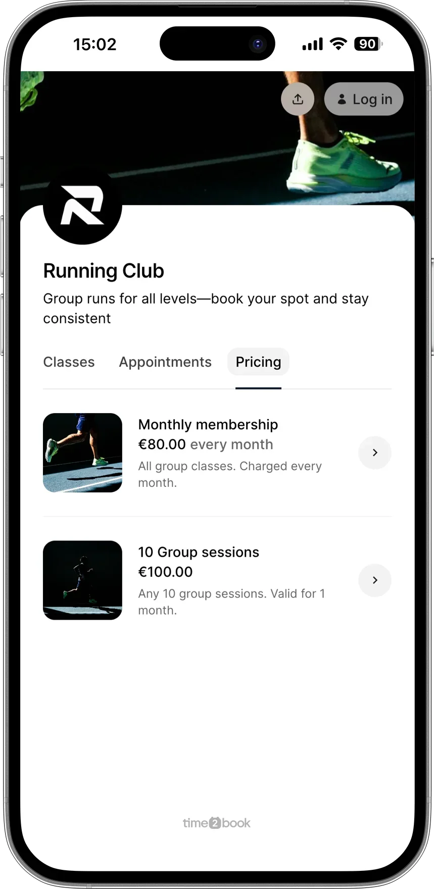 Pricing page for Pilates studio in class scheduling software