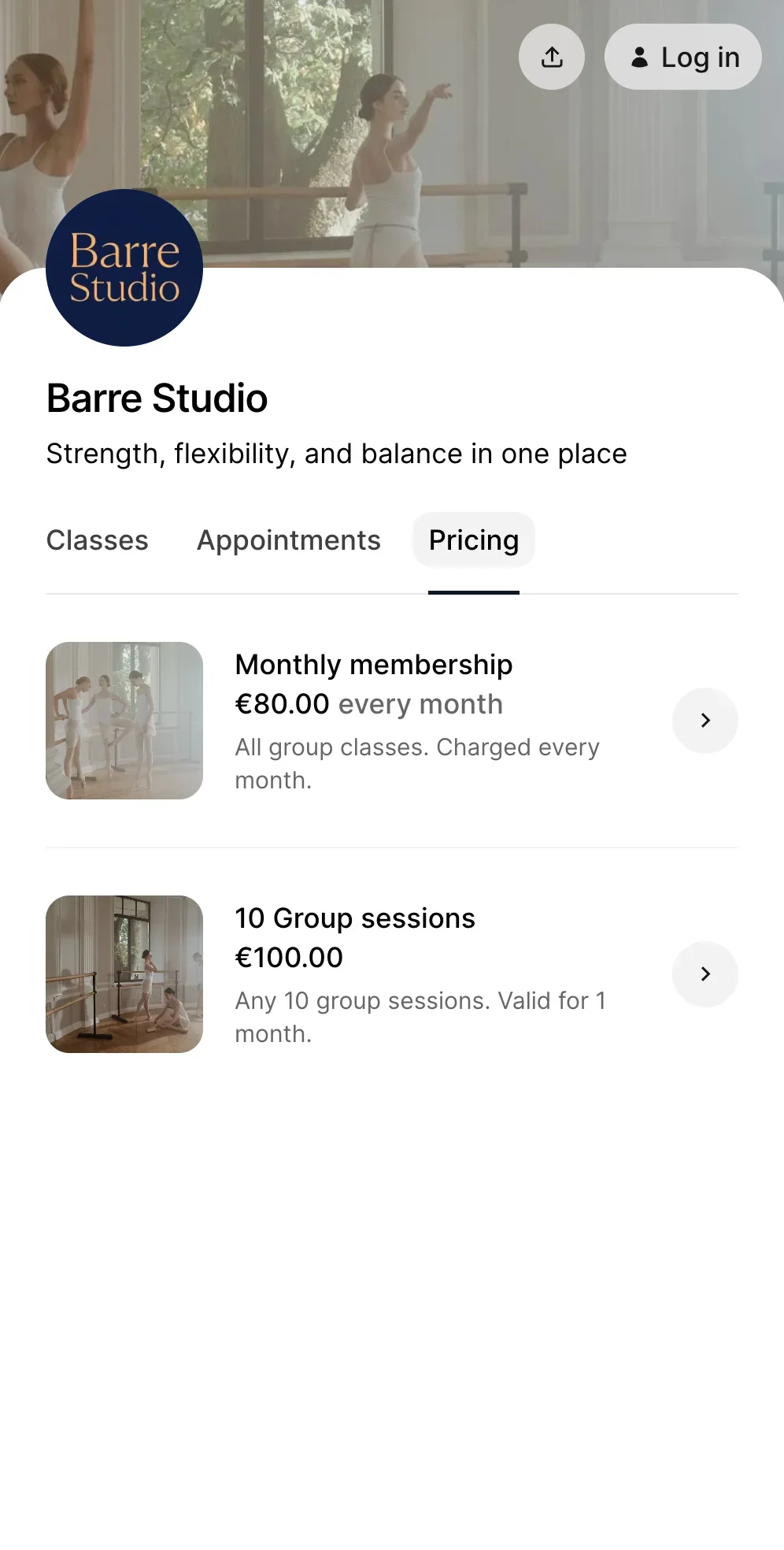 Barre studio payments software