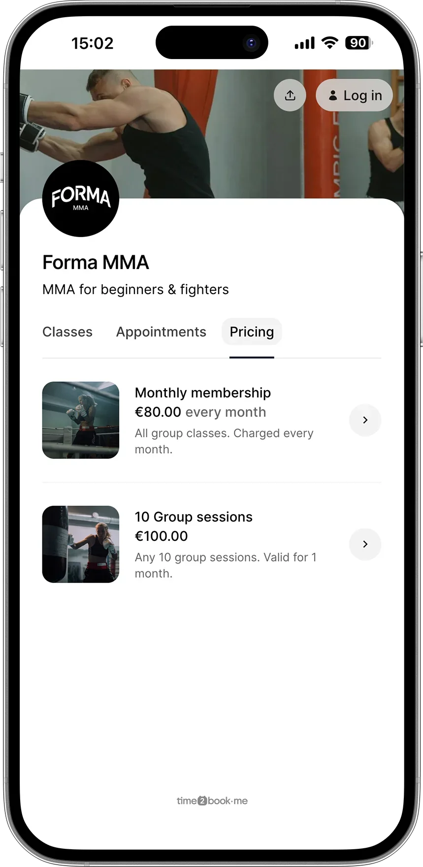 Pricing page for Pilates studio in class scheduling software