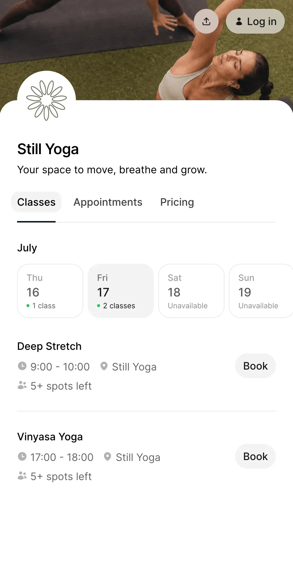 Yoga studio Booking software