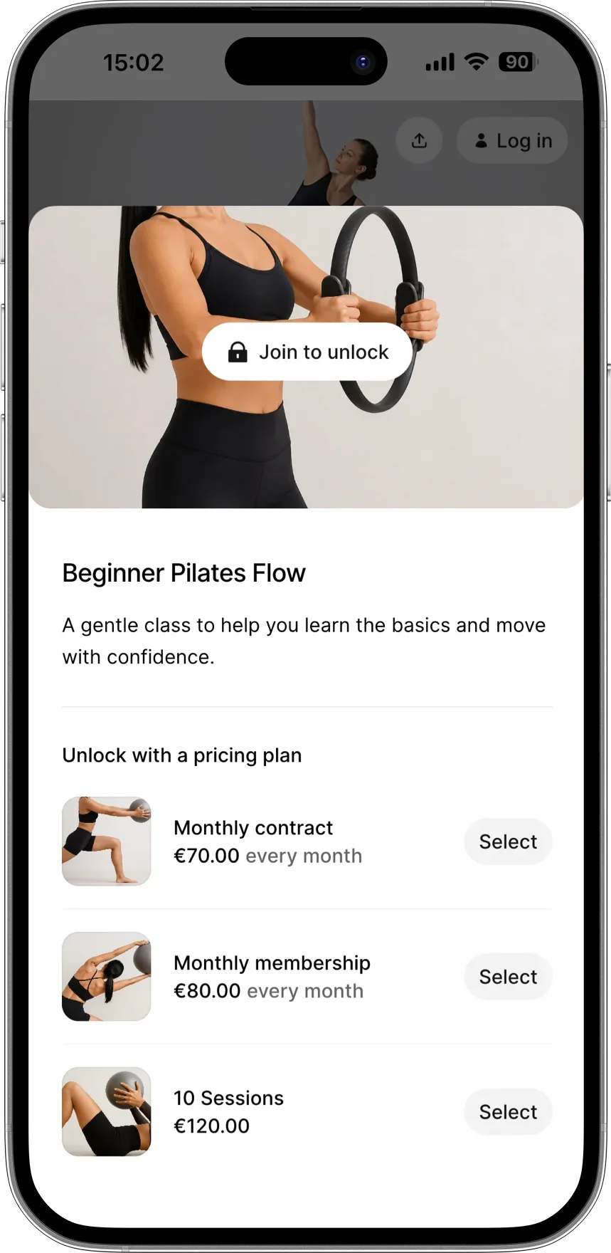 On-demand video requires payment in Pilates studio booking app