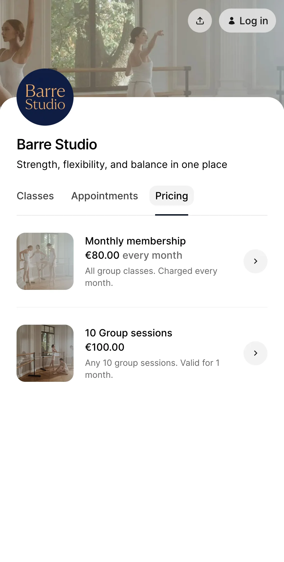 Barre studio payments software