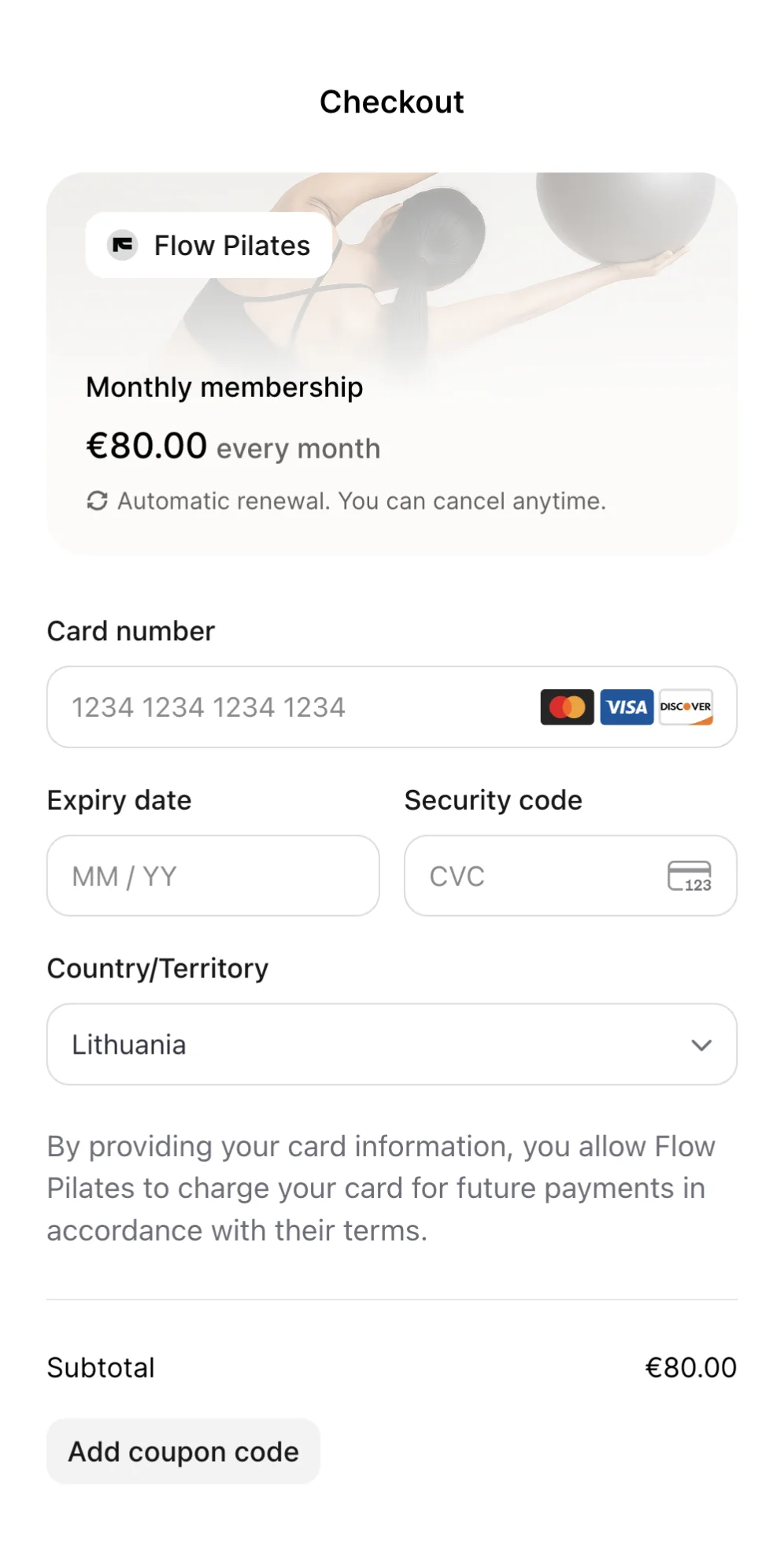 Payments software for fitness studios