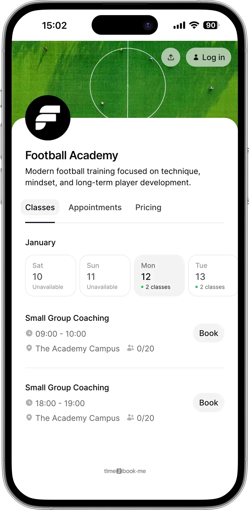 Football academy Booking software
