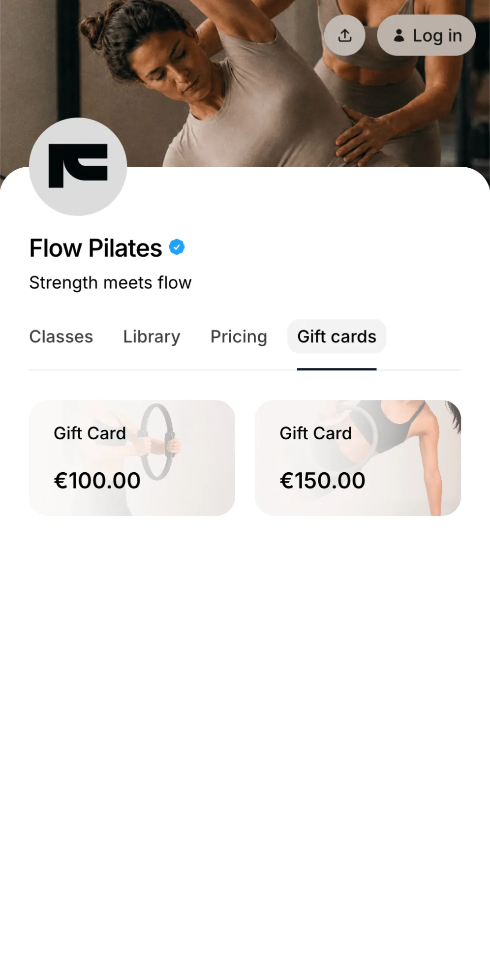 Gift card on a studio booking page
