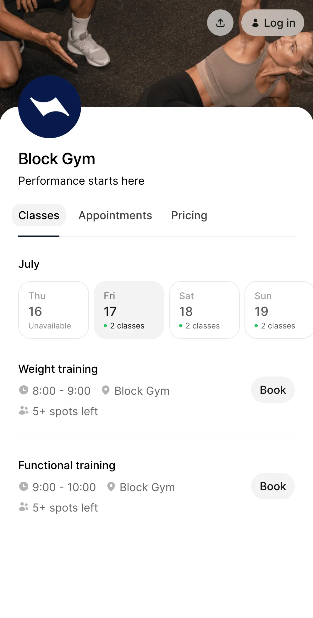 Personal trainer booking page