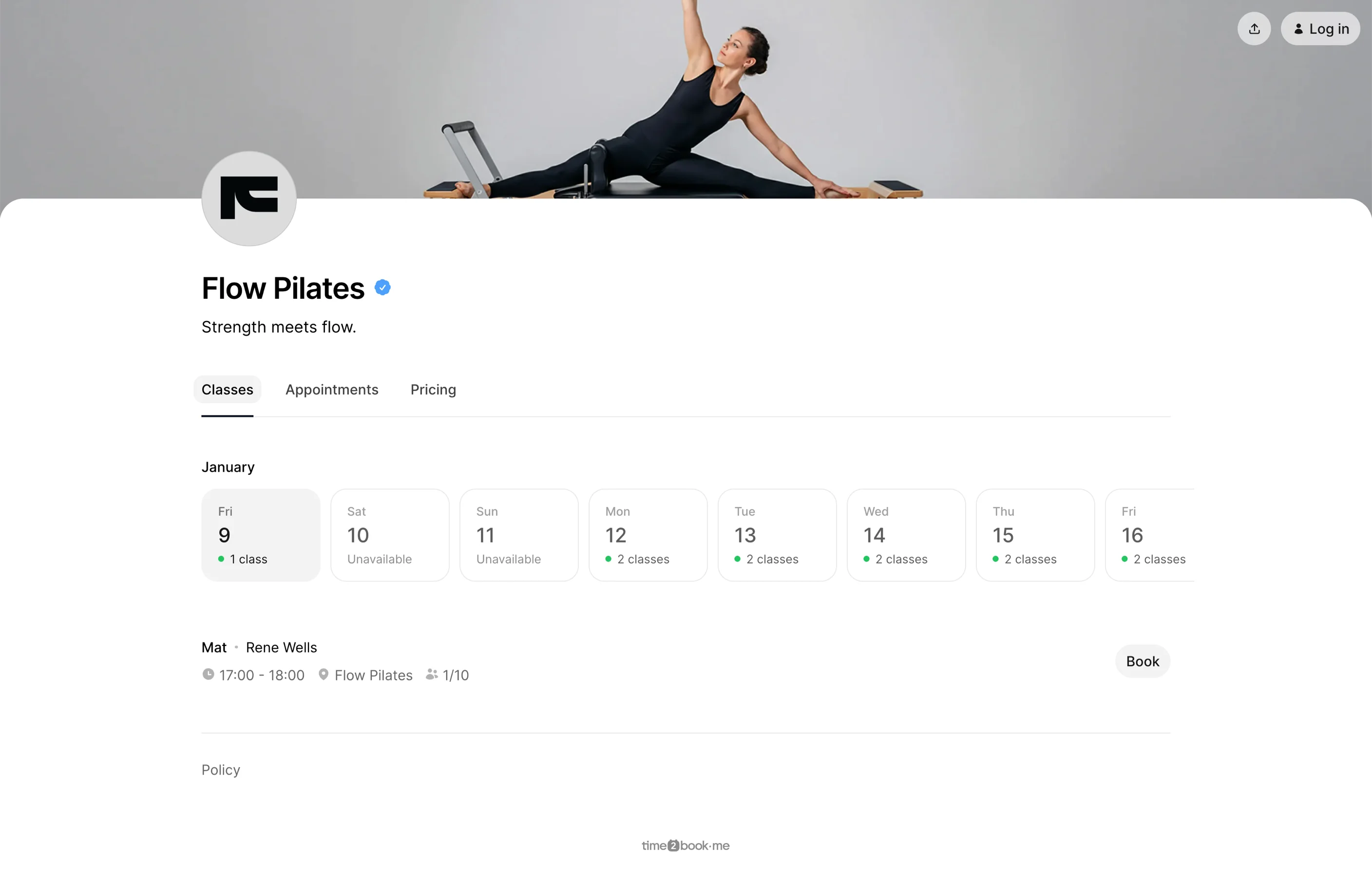 Pilates class booking