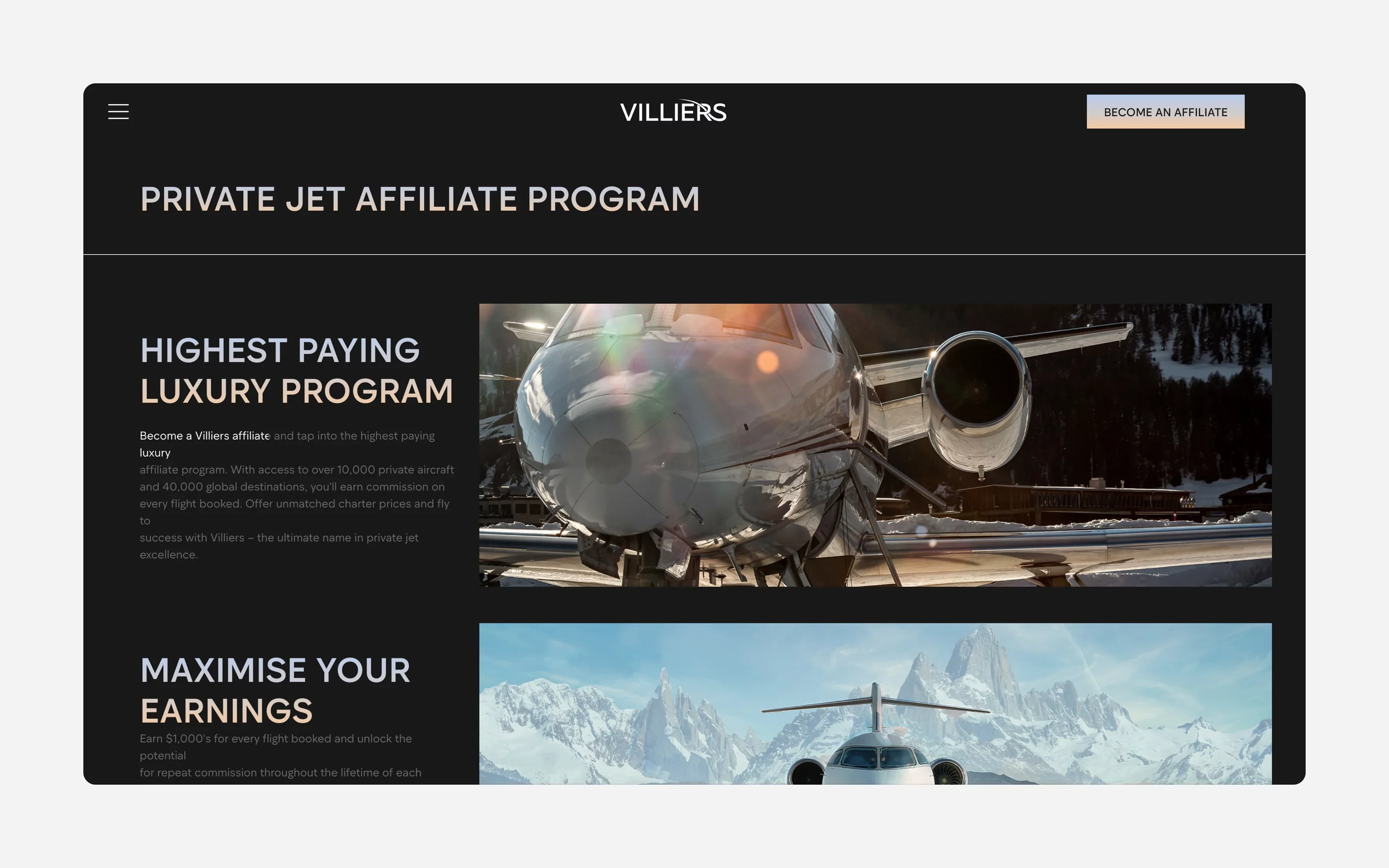 Highest paying affiliate programs #10 Villier Jets