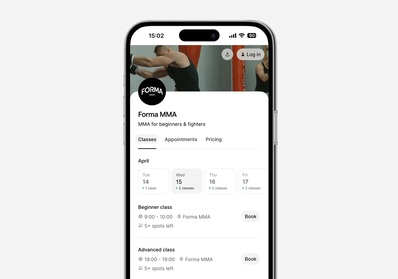 Martial arts booking system