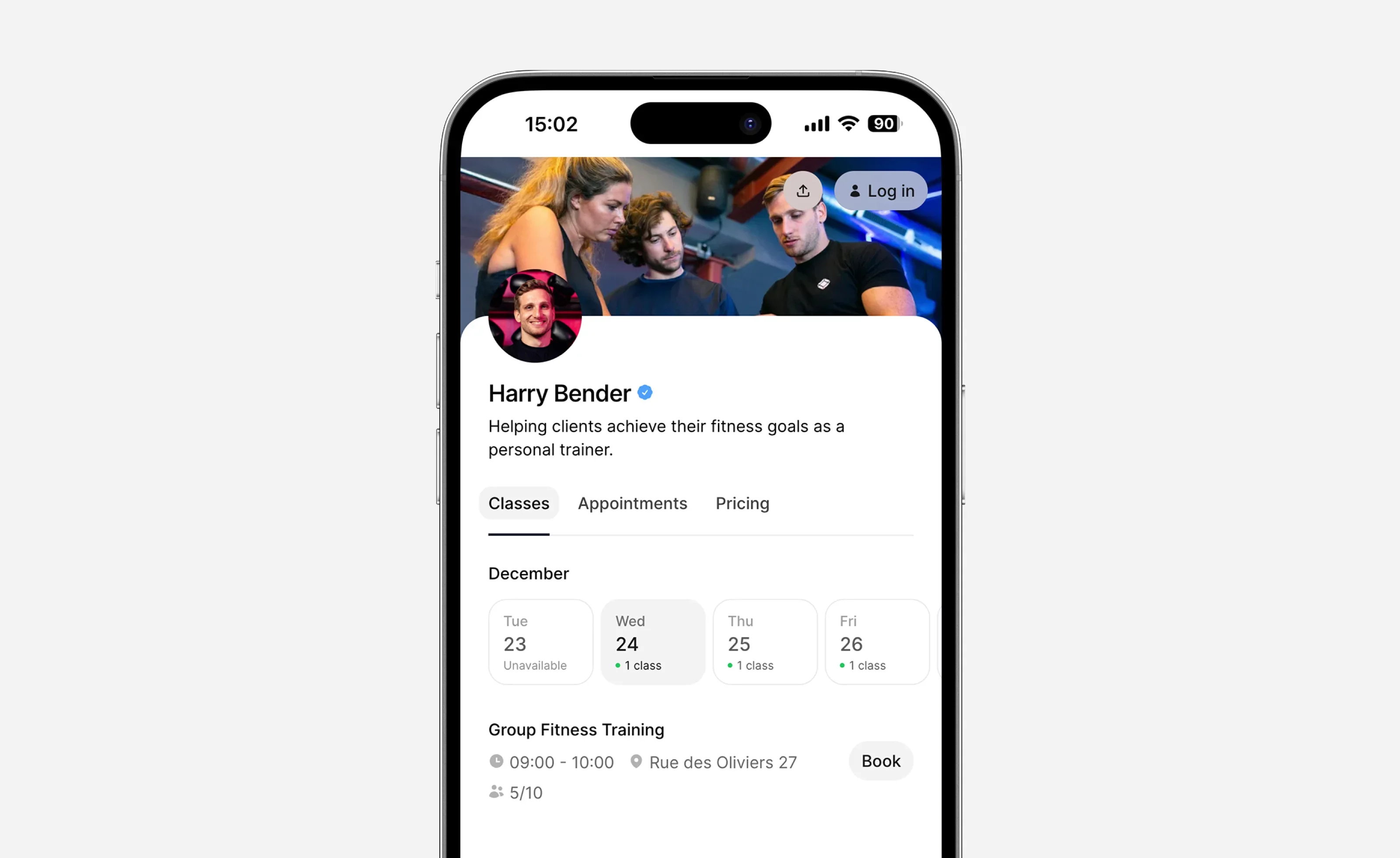 Personal trainer booking page