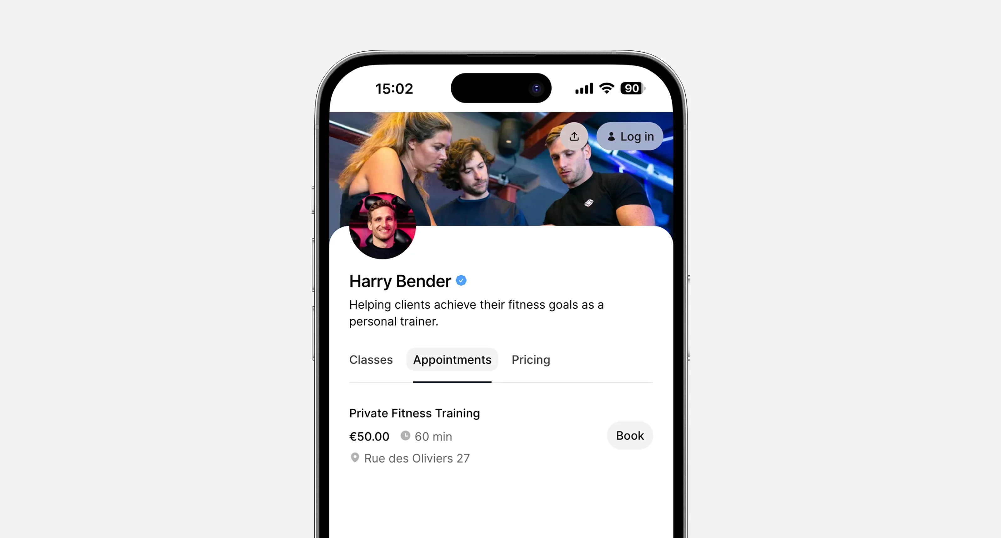 Personal trainer booking page