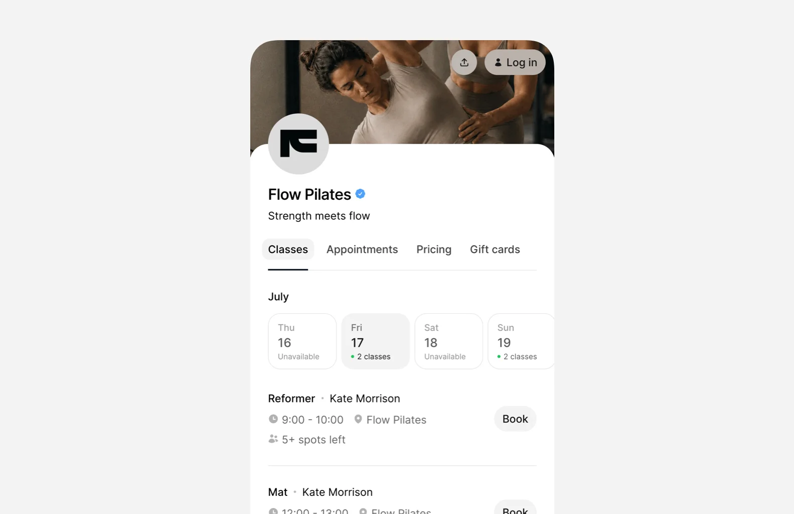 Pilates studio class scheduling