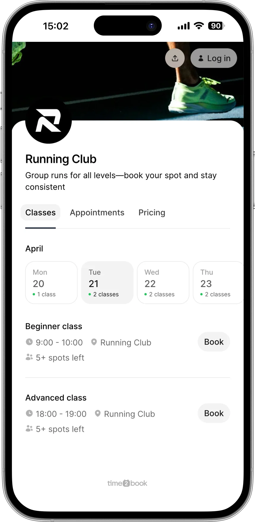 Running club Booking software