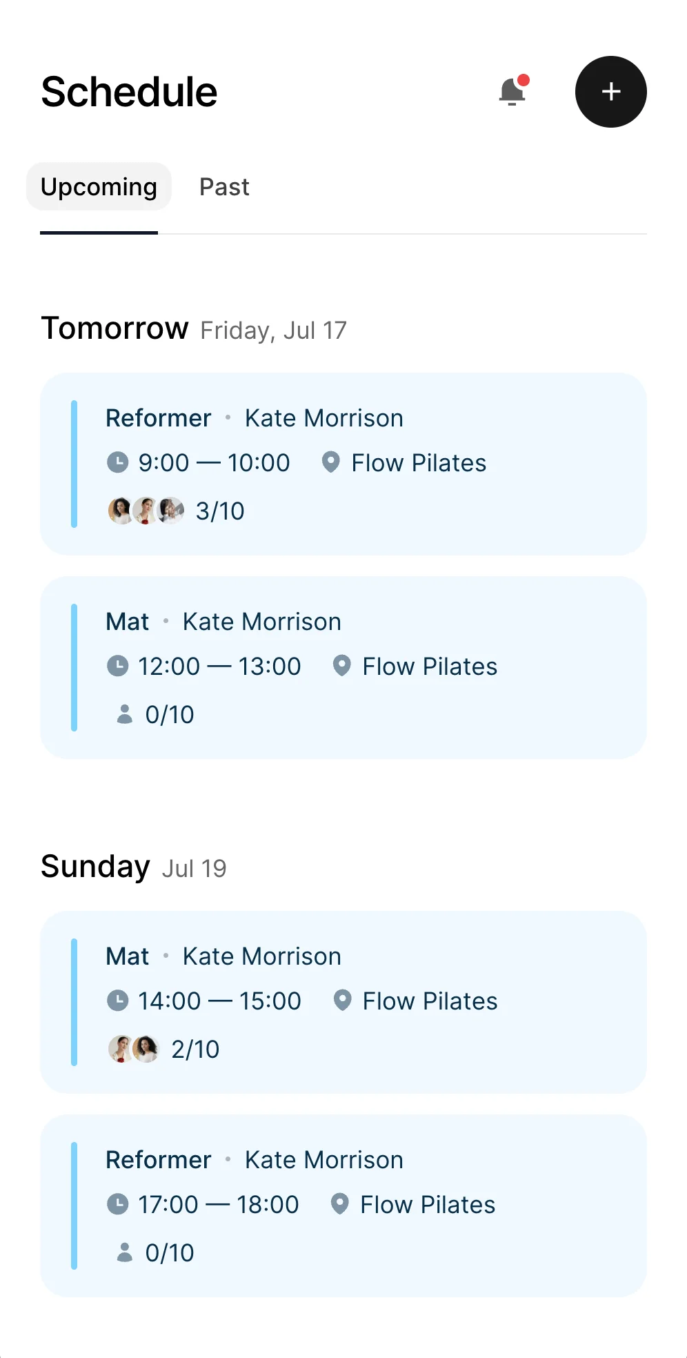 Fitness software dashboard