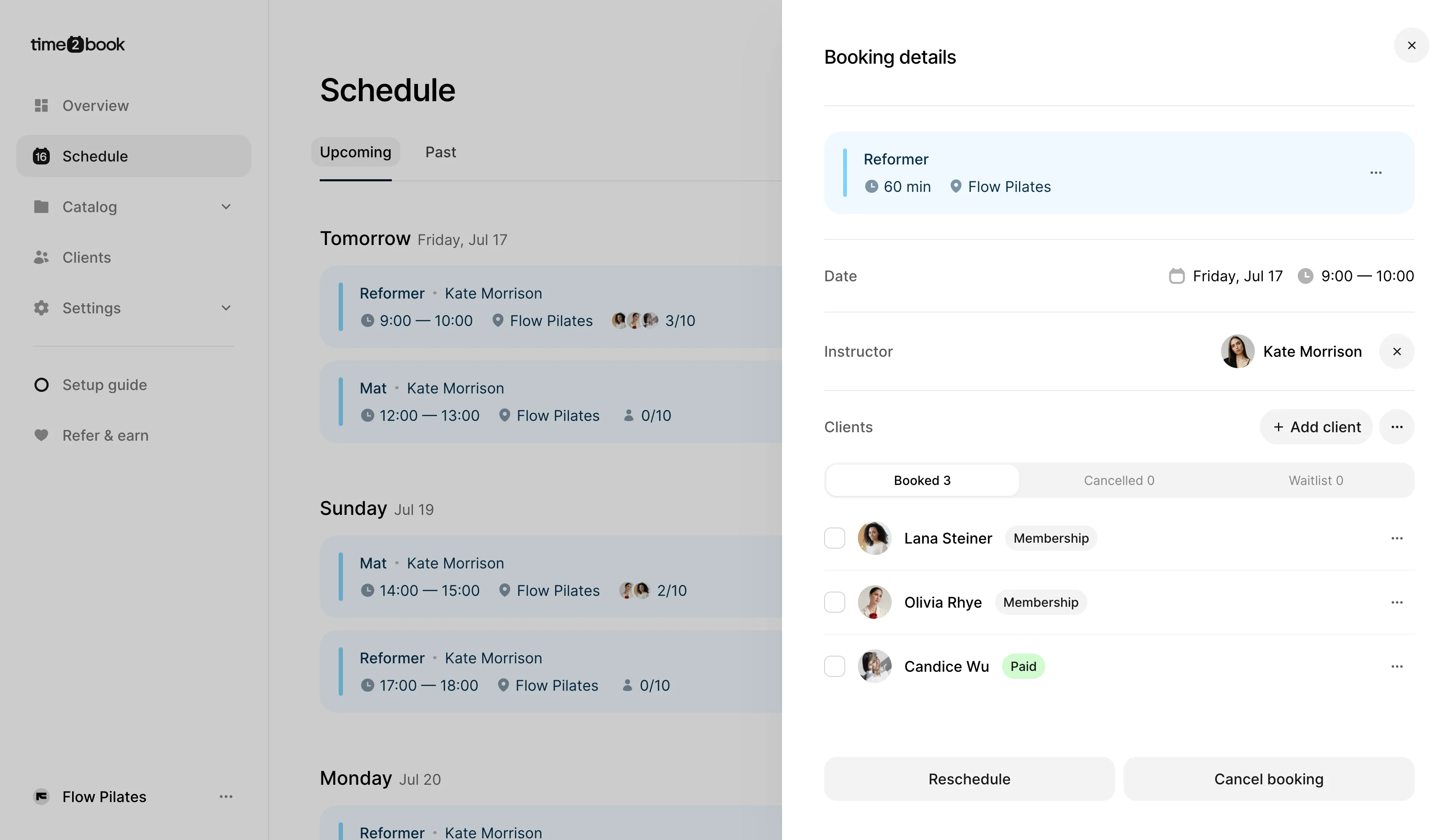 Fitness studio management software dashboard