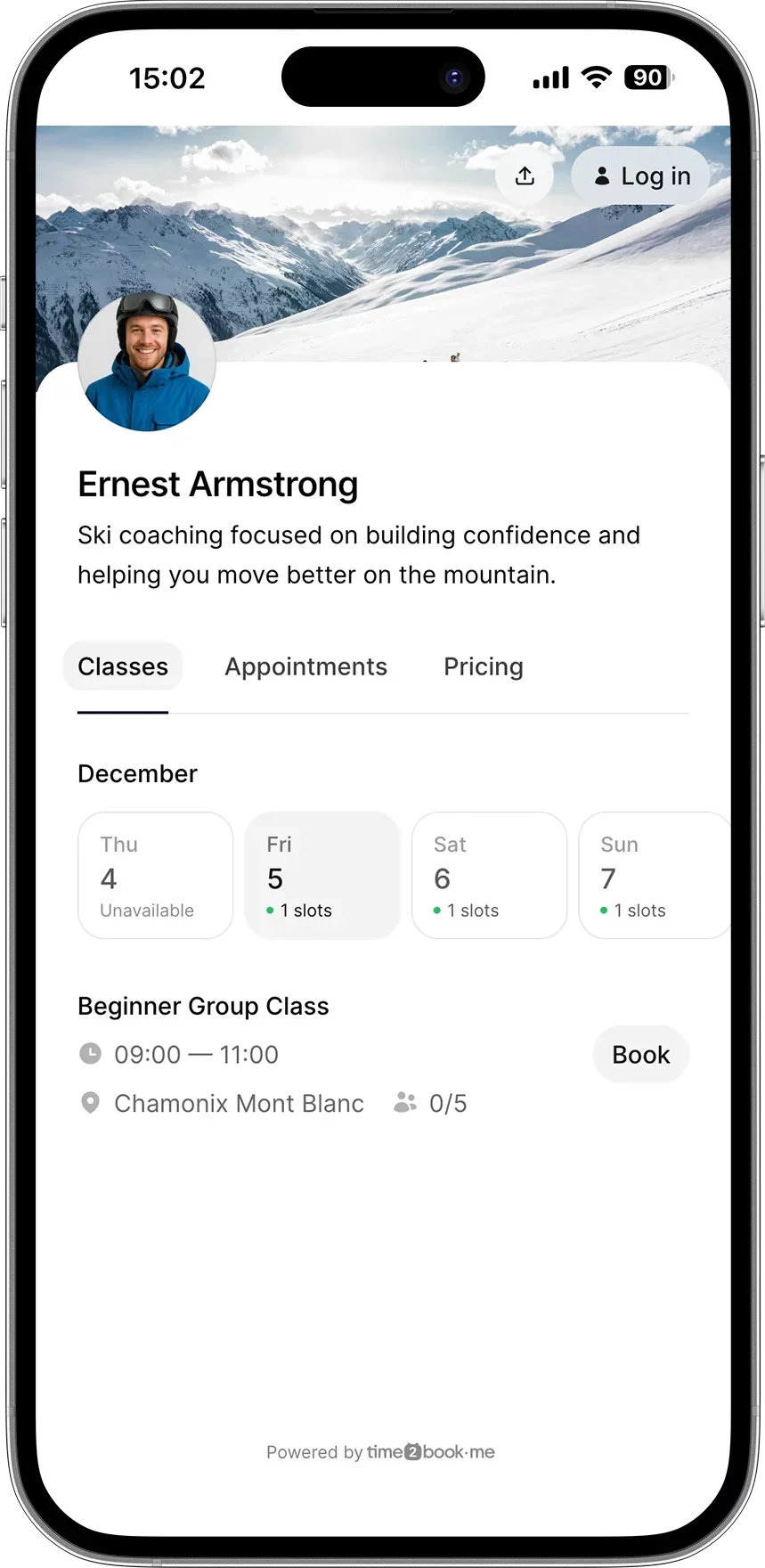 Ski instructor booking page