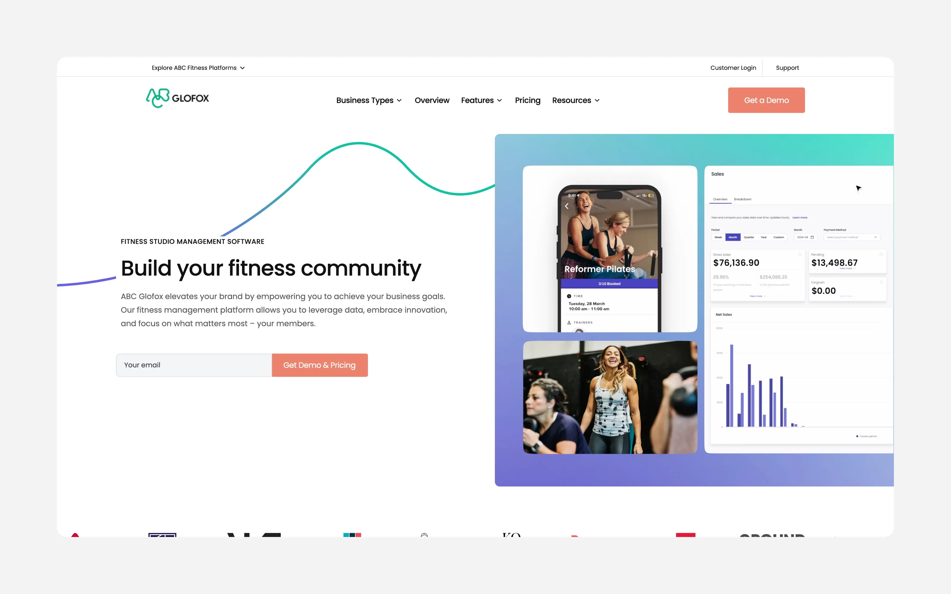 Glofox booking software with branded CrossFit gym mobile app and class management features